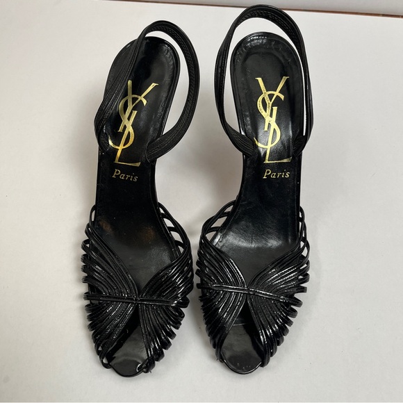 Vintage Black Yves Saint Laurent ParisPatent Leather Strappy Heels